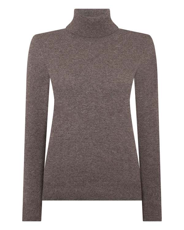 N.Peal Women's Luna Roll Neck Cashmere Jumper Otter Brown
