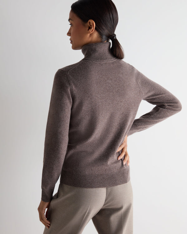 N.Peal Women's Luna Roll Neck Cashmere Jumper Otter Brown