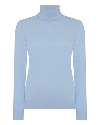 N.Peal Women's Luna Roll Neck Cashmere Jumper Sea Mist Blue
