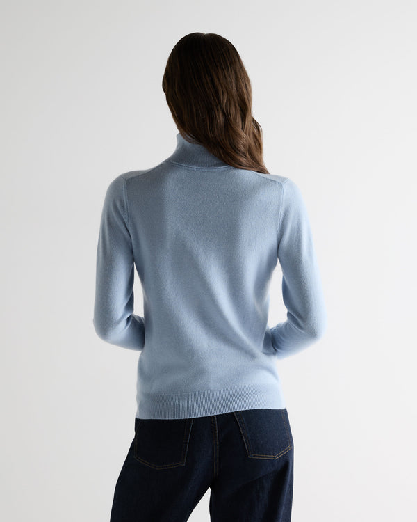 N.Peal Women's Luna Roll Neck Cashmere Jumper Sea Mist Blue