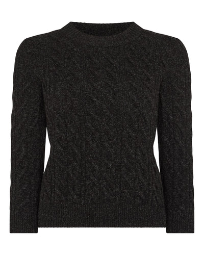 N.Peal Women's Emilia Cable Round Neck Cashmere Jumper Charcoal Grey Melange
