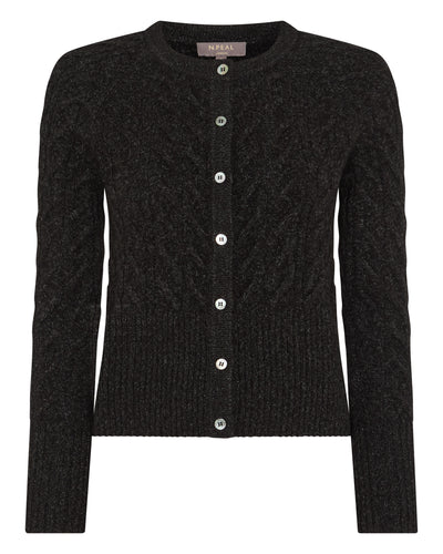 N.Peal Women's Myla Cable Cashmere Cardigan Charcoal Grey Melange