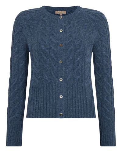 N.Peal Women's Myla Cable Cashmere Cardigan Light Denim Blue