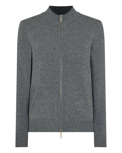 N.Peal Women's Alisa Full Zip Cashmere Cardigan Elephant Grey
