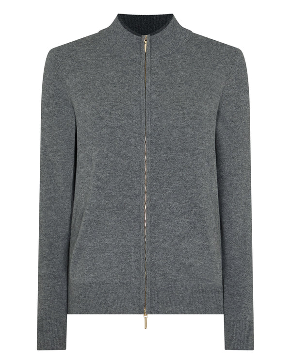 N.Peal Women's Alisa Full Zip Cashmere Cardigan Elephant Grey