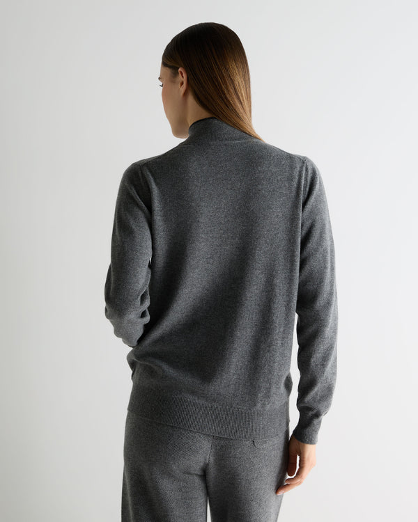 N.Peal Women's Alisa Full Zip Cashmere Cardigan Elephant Grey