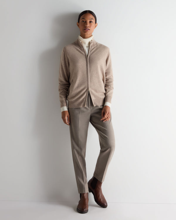 N.Peal Women's Alisa Full Zip Cashmere Cardigan Oatmeal Brown