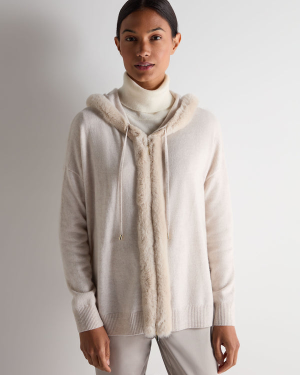 N.Peal Women's Alicia Fur Trim Cashmere Hoodie Frost White
