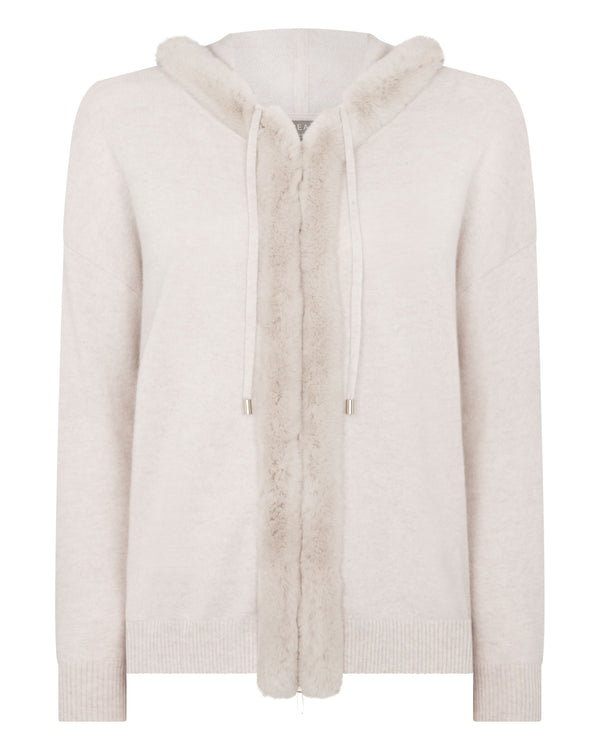 N.Peal Women's Alicia Fur Trim Cashmere Hoodie Frost White
