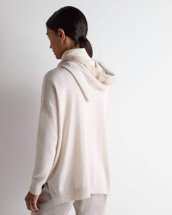 N.Peal Women's Alicia Fur Trim Cashmere Hoodie Frost White