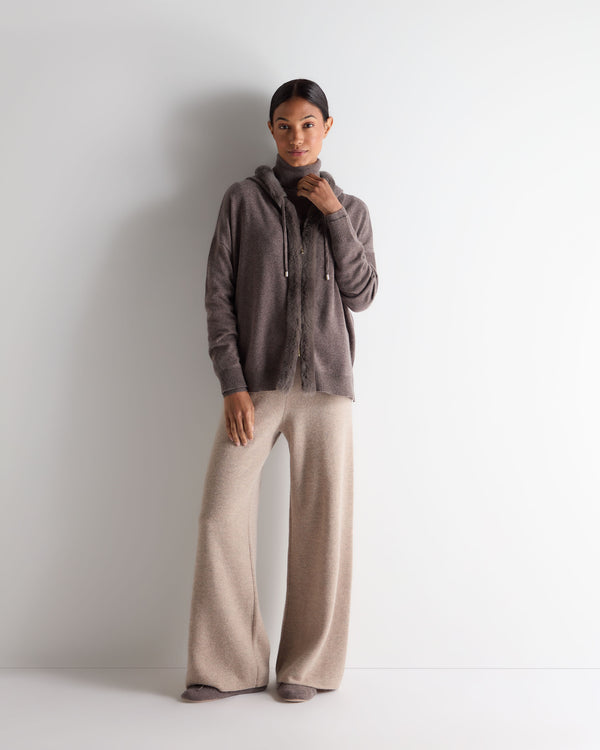 N.Peal Women's Alicia Fur Trim Cashmere Hoodie Otter Brown