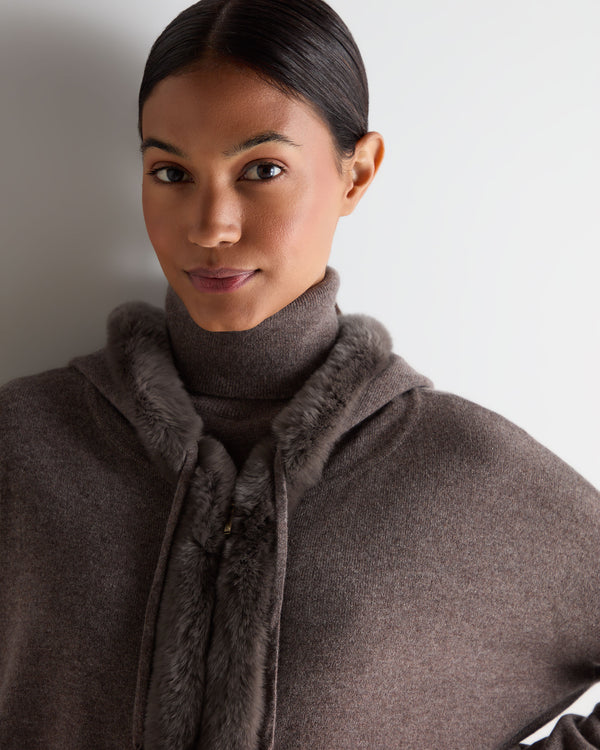 N.Peal Women's Alicia Fur Trim Cashmere Hoodie Otter Brown