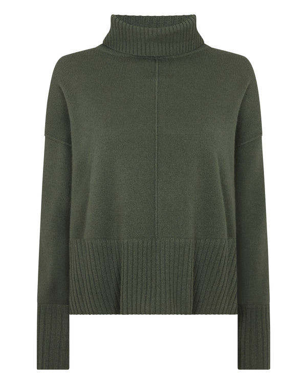 N.Peal Women's Mollie Metal Roll Neck Cashmere Jumper Army Green