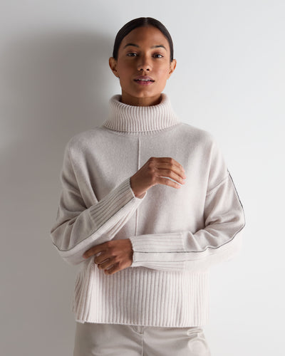 N.Peal Women's Mollie Metal Roll Neck Cashmere Jumper Frost White