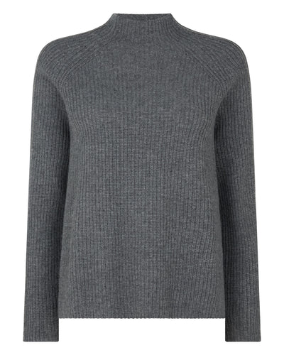 N.Peal Women's Metal Funnel Neck Cashmere Jumper Elephant Grey