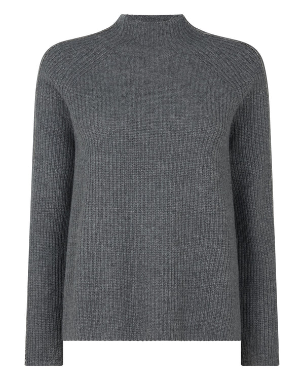 N.Peal Women's Metal Funnel Neck Cashmere Jumper Elephant Grey