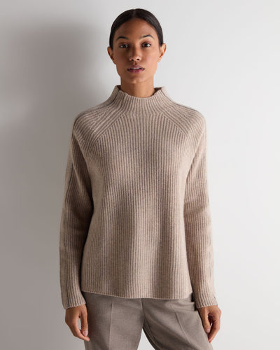N.Peal Women's Metal Funnel Neck Cashmere Jumper Oatmeal Brown