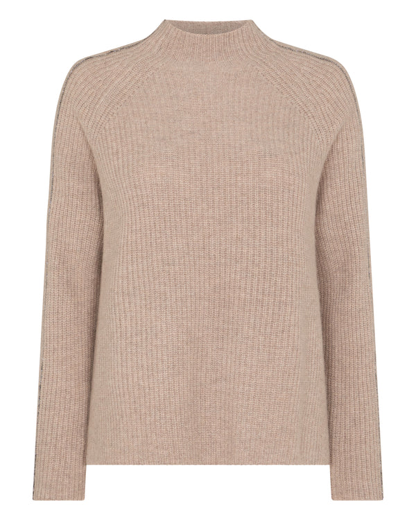 N.Peal Women's Metal Funnel Neck Cashmere Jumper Oatmeal Brown