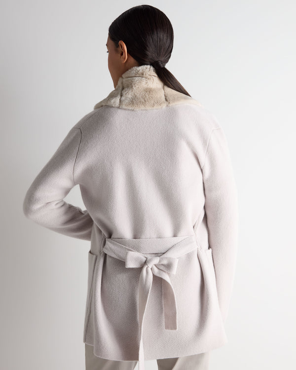 N.Peal Women's Ruby Herringbone Fur Cardigan Snow Grey