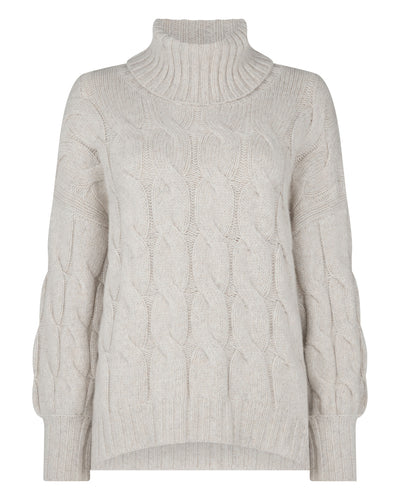 N.Peal Women's Hana Chunky Cable Roll Neck Cashmere Jumper Ash Grey Marl