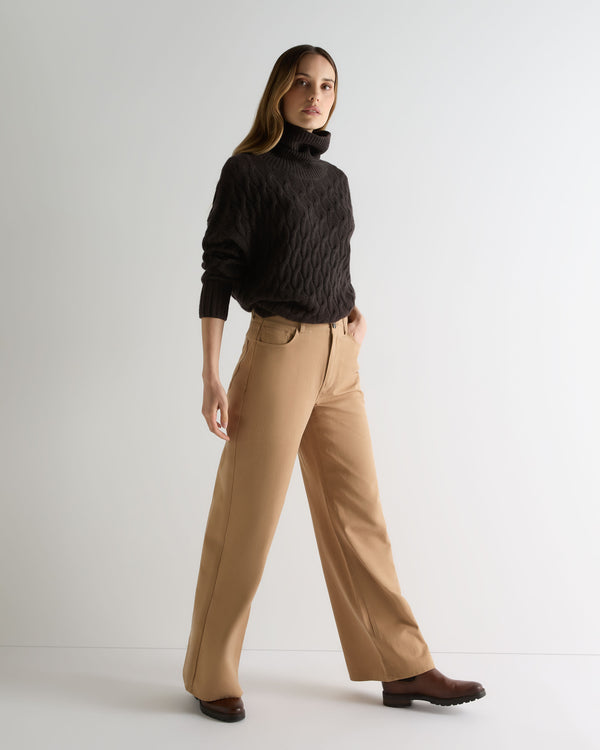 N.Peal Women's Emmie Relaxed Cable Roll Neck Cashmere Jumper Chocolate Brown