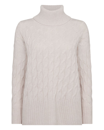 N.Peal Women's Emmie Relaxed Cable Roll Neck Cashmere Jumper Frost White
