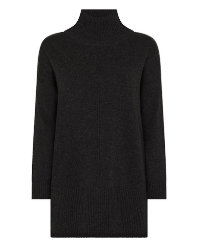 N.Peal Women's Mock Neck Long Cashmere Jumper Deep Charcoal Grey