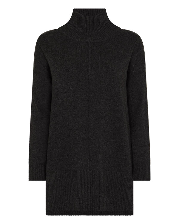N.Peal Women's Mock Neck Long Cashmere Jumper Deep Charcoal Grey