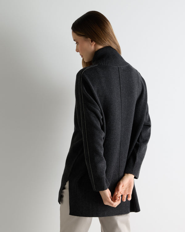 N.Peal Women's Mock Neck Long Cashmere Jumper Deep Charcoal Grey