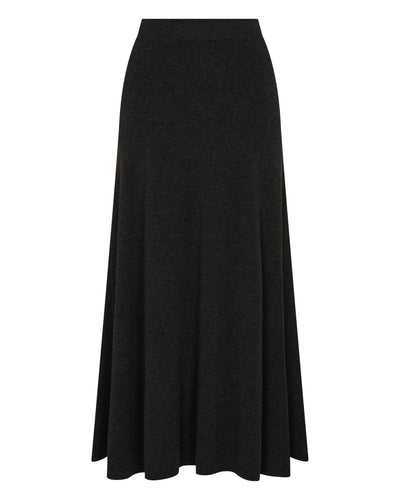 N.Peal Women's Long Rib Cashmere Skirt Deep Charcoal Grey