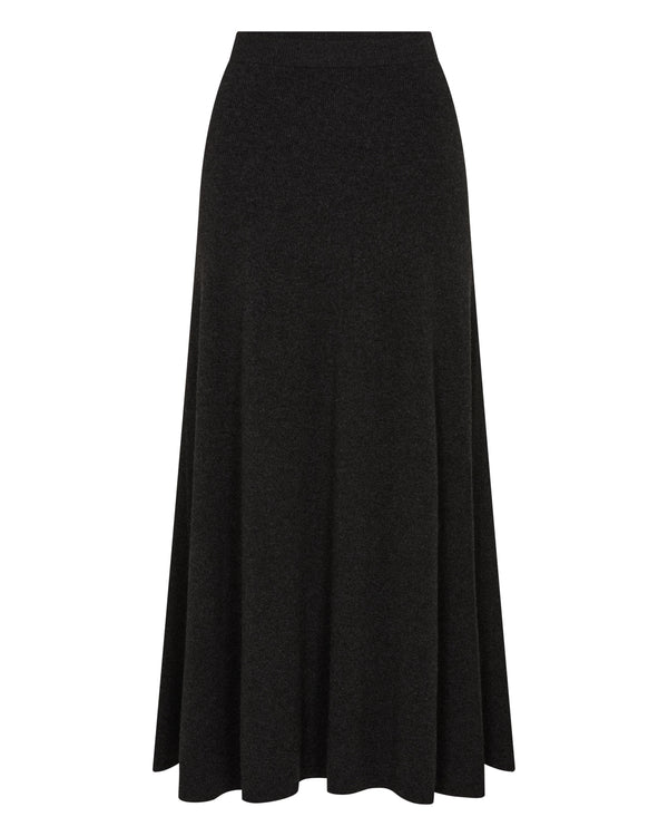 N.Peal Women's Long Rib Cashmere Skirt Deep Charcoal Grey
