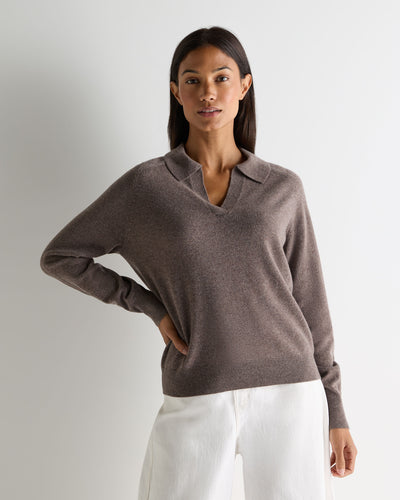 N.Peal Women's Harriet Cashmere Polo Shirt Otter Brown