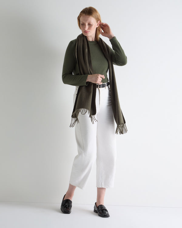 N.Peal Women's Hallie Round Neck Cashmere Jumper Army Green