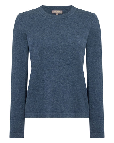 N.Peal Women's Hallie Round Neck Cashmere Jumper Light Denim Blue