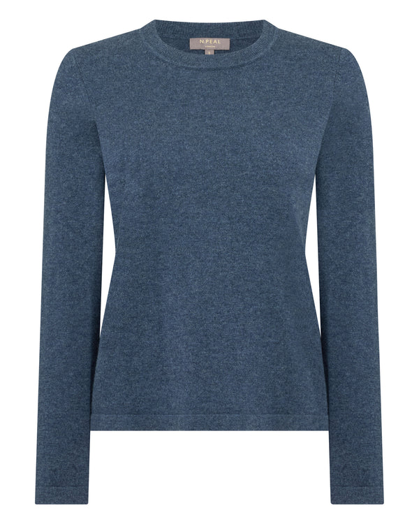 N.Peal Women's Hallie Round Neck Cashmere Jumper Light Denim Blue