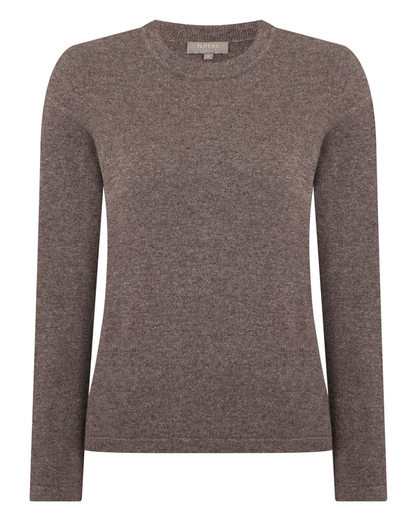N.Peal Women's Hallie Round Neck Cashmere Jumper Otter Brown
