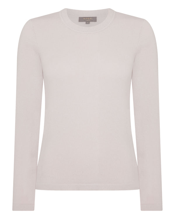 N.Peal Women's Hallie Round Neck Cashmere Jumper Snow Grey