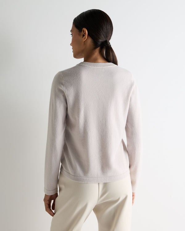 N.Peal Women's Hallie Round Neck Cashmere Jumper Snow Grey