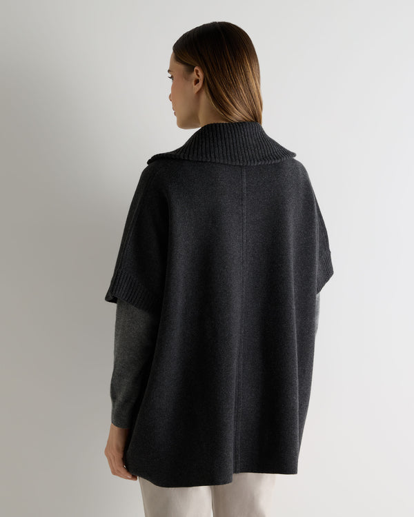 N.Peal Women's Milano Knitted Cashmere Cape Deep Charcoal Grey