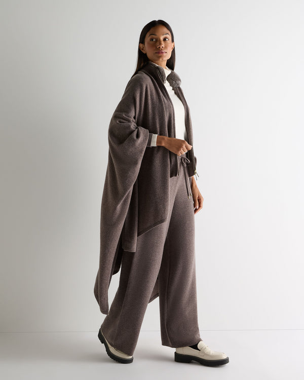 N.Peal Women's Honeycomb Full Zip Cashmere Jumper With Fur Trim Otter Brown