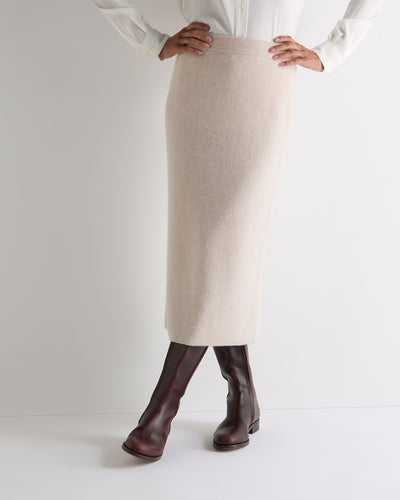 N.Peal Women's Rib Cashmere Skirt Ecru White