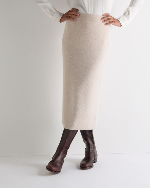 N.Peal Women's Rib Cashmere Skirt Ecru White