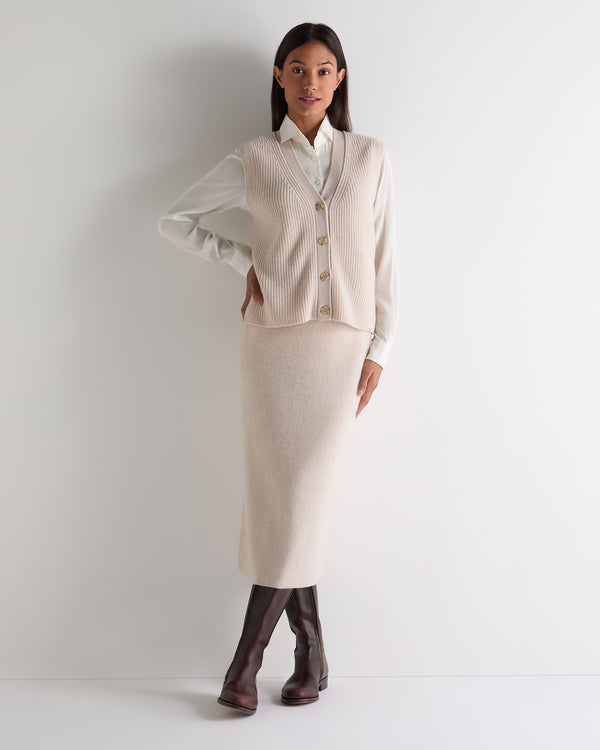 N.Peal Women's Rib Cashmere Skirt Ecru White