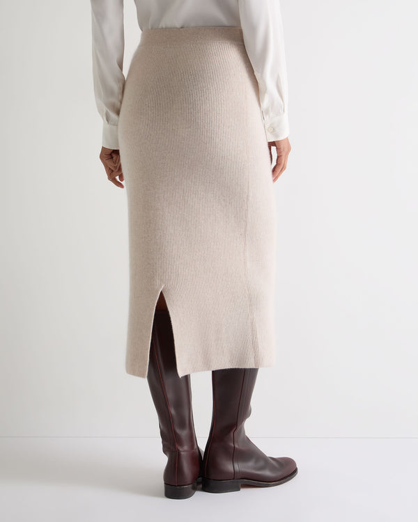 N.Peal Women's Rib Cashmere Skirt Ecru White