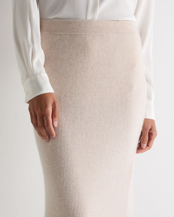 N.Peal Women's Rib Cashmere Skirt Ecru White