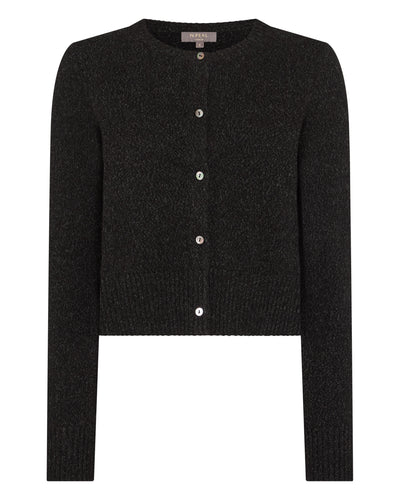 N.Peal Women's Chunky Crop Cashmere Cardigan Charcoal Grey Melange