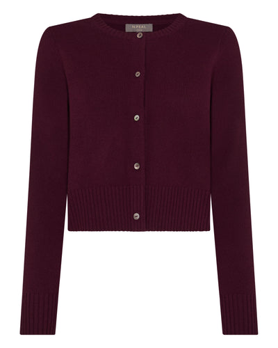 N.Peal Women's Chunky Crop Cashmere Cardigan Bordeaux Red