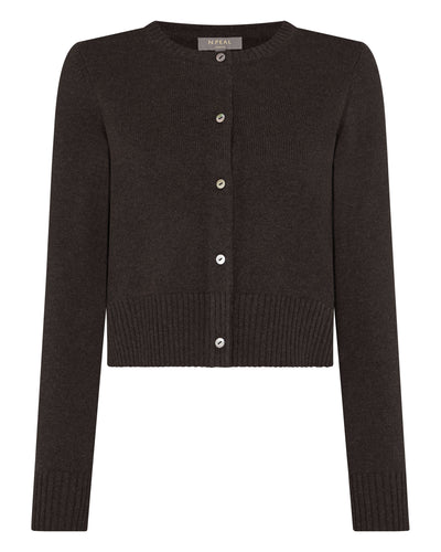 N.Peal Women's Chunky Crop Cashmere Cardigan Chocolate Brown