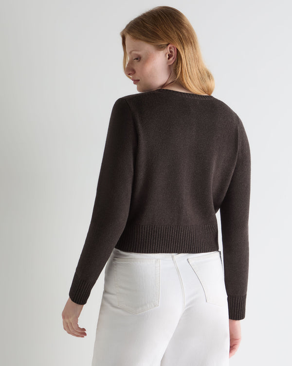 N.Peal Women's Chunky Crop Cashmere Cardigan Chocolate Brown