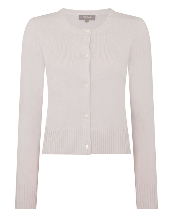 N.Peal Women's Chunky Crop Cashmere Cardigan Snow Grey